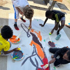 children painting at After School Arts Workshops with RAFT and Niagara Regional Housing, 2025
